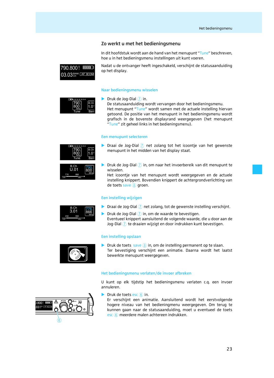 Sennheiser EM 3732 manual Zo werkt u met het bedieningsmenu 