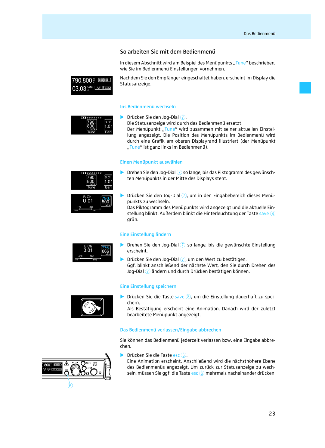 Sennheiser EM 3732 manual So arbeiten Sie mit dem Bedienmenü 