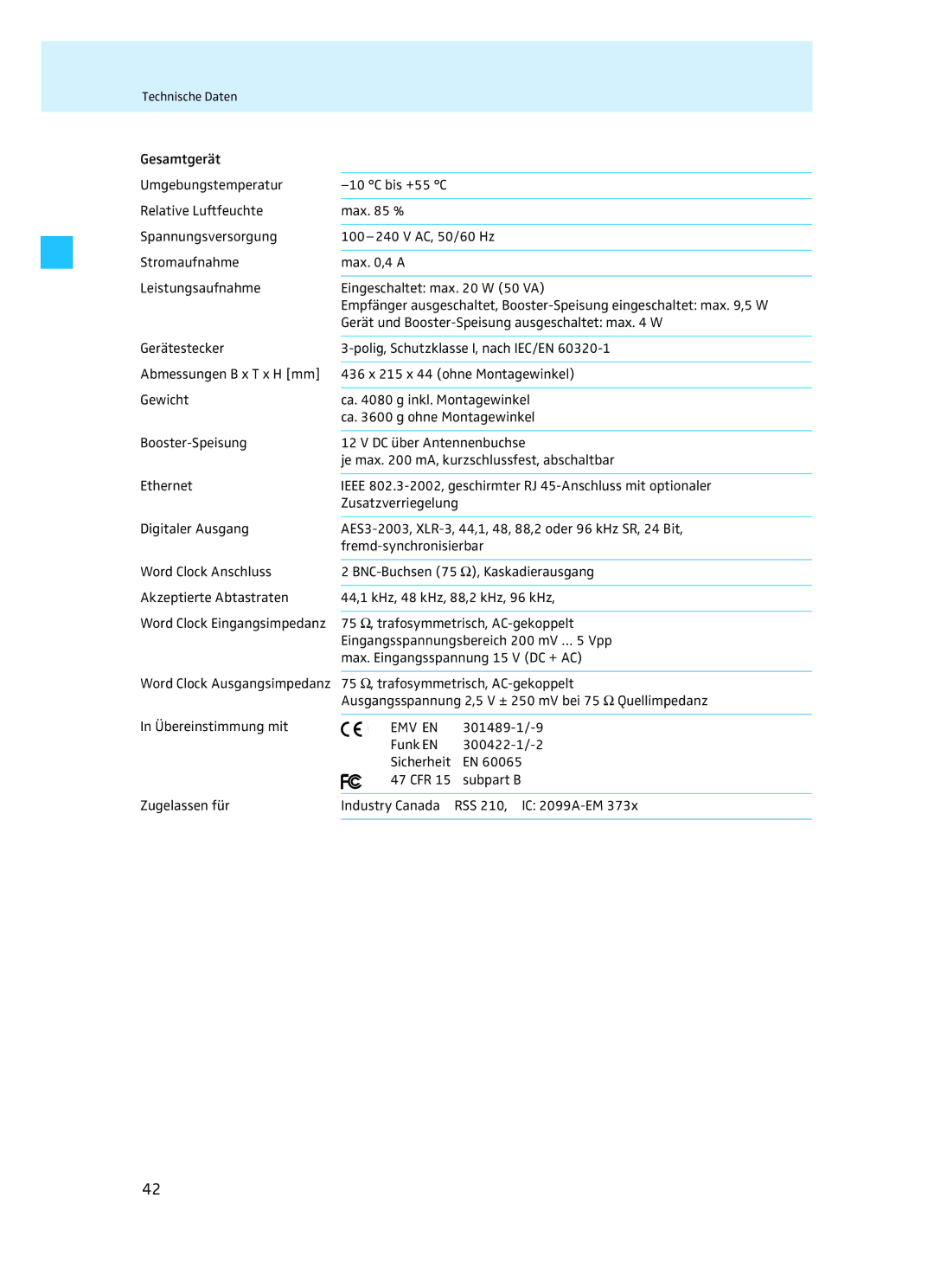 Sennheiser EM 3732 manual 301489-1/-9, FunkEN 300422-1/-2 Sicherheit, Subpart B 