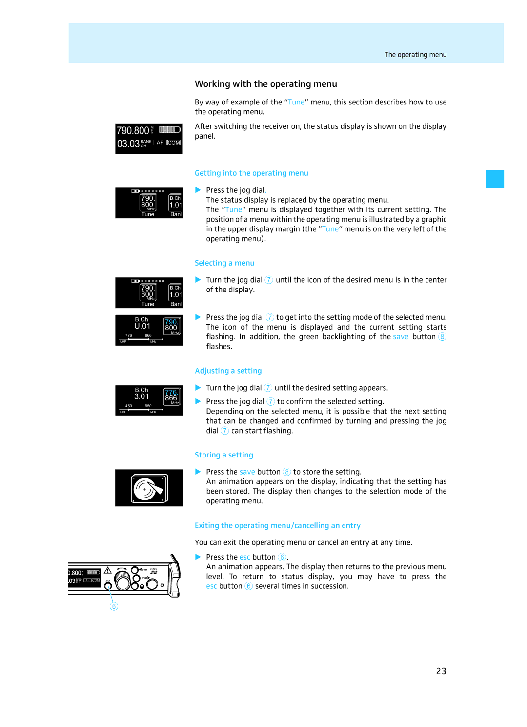 Sennheiser EM 3732 manual Working with the operating menu 