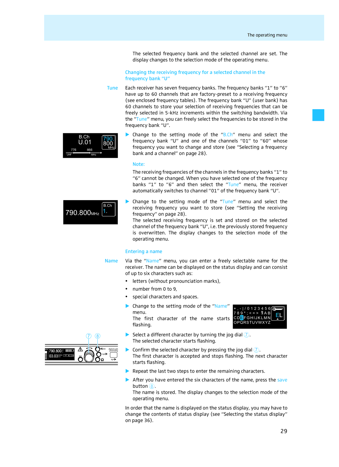 Sennheiser EM 3732 manual Entering a name, Menu 