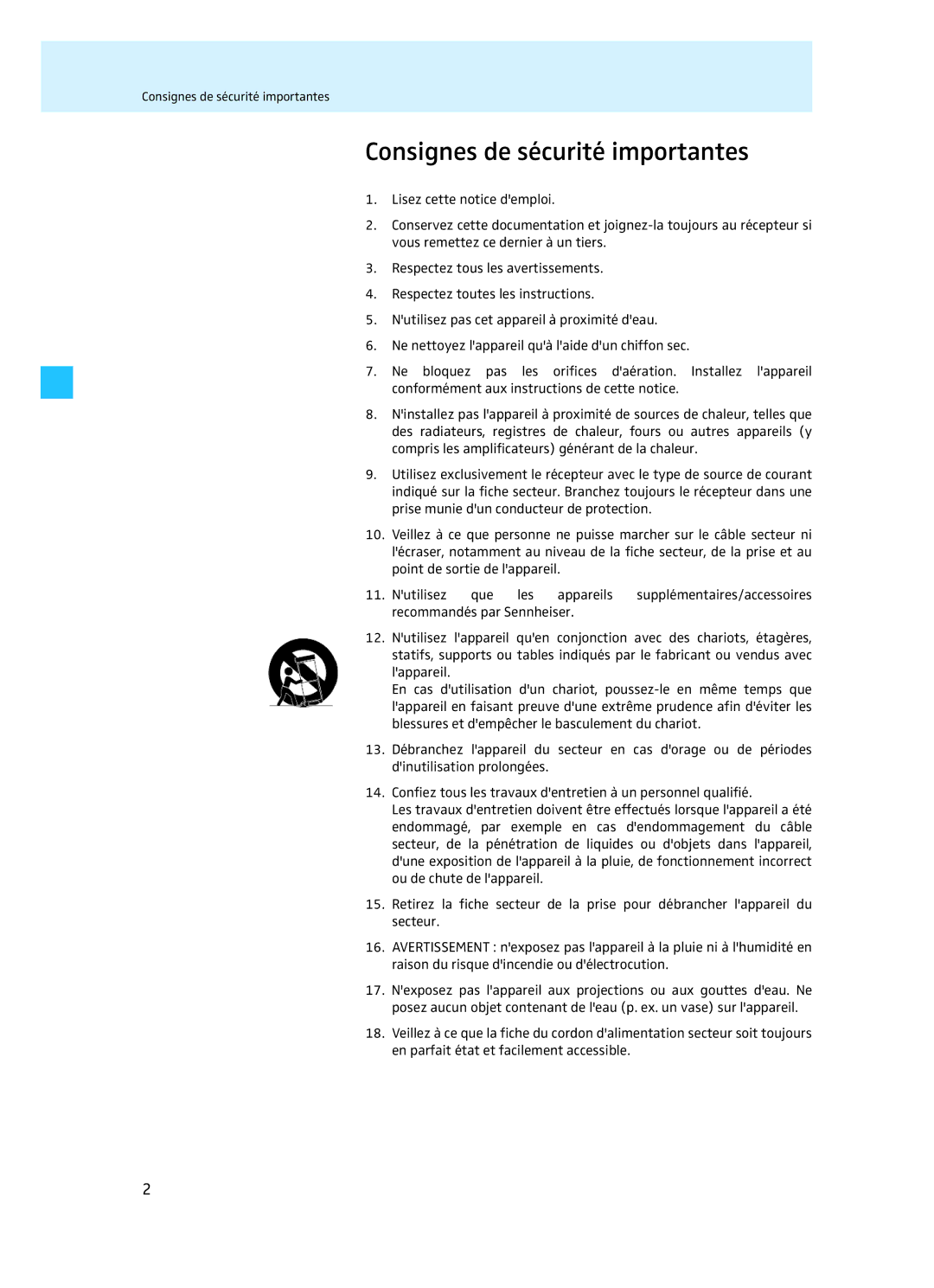 Sennheiser EM 3732 manual Consignes de sécurité importantes 