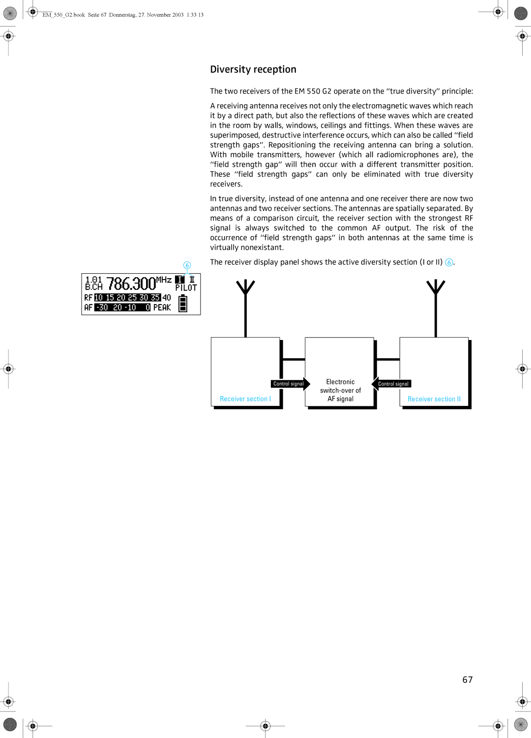 Sennheiser EM 550 G2 manual Diversity reception 