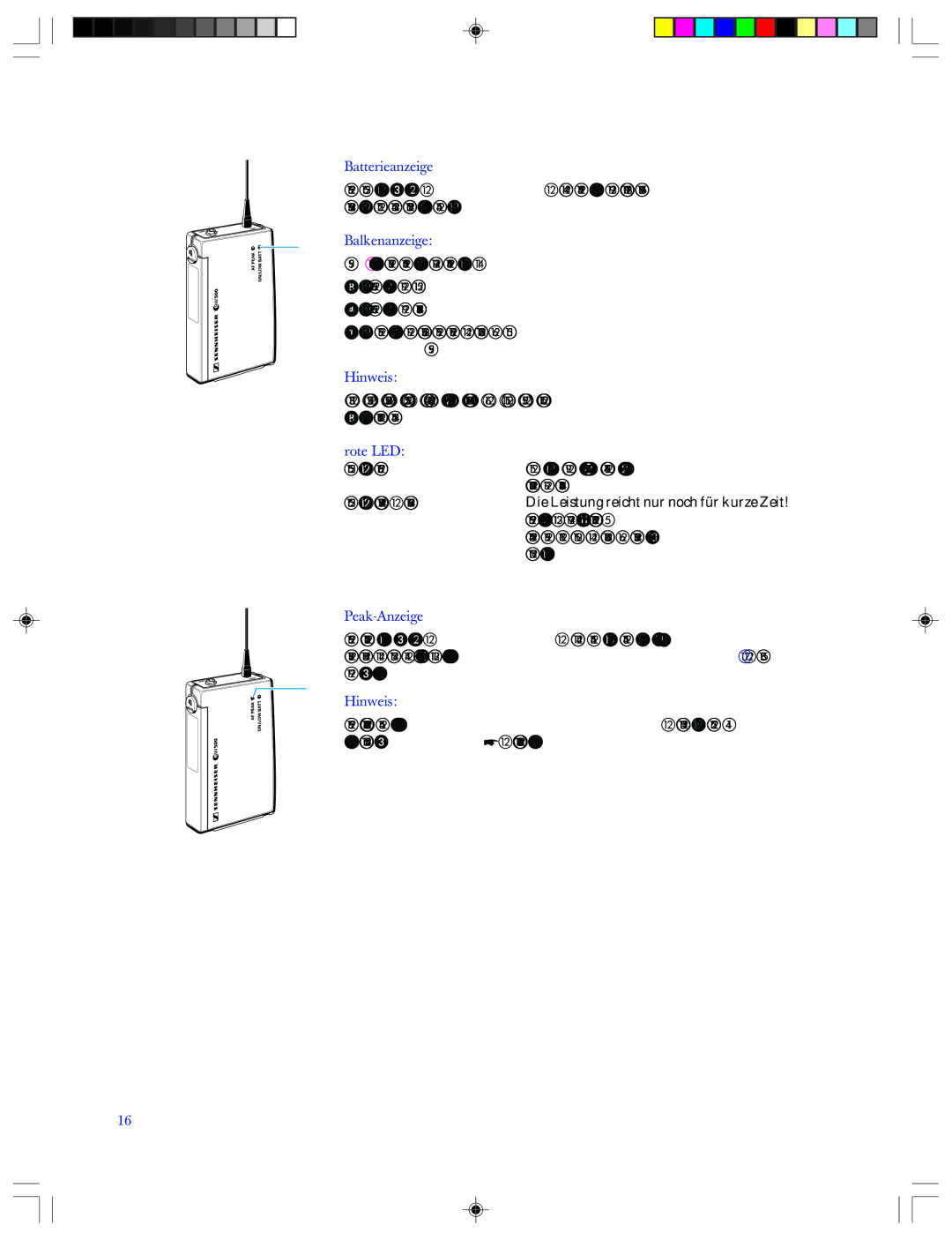 Sennheiser EMP 2015 manual Batterieanzeige, Balkenanzeige, Peak-Anzeige 