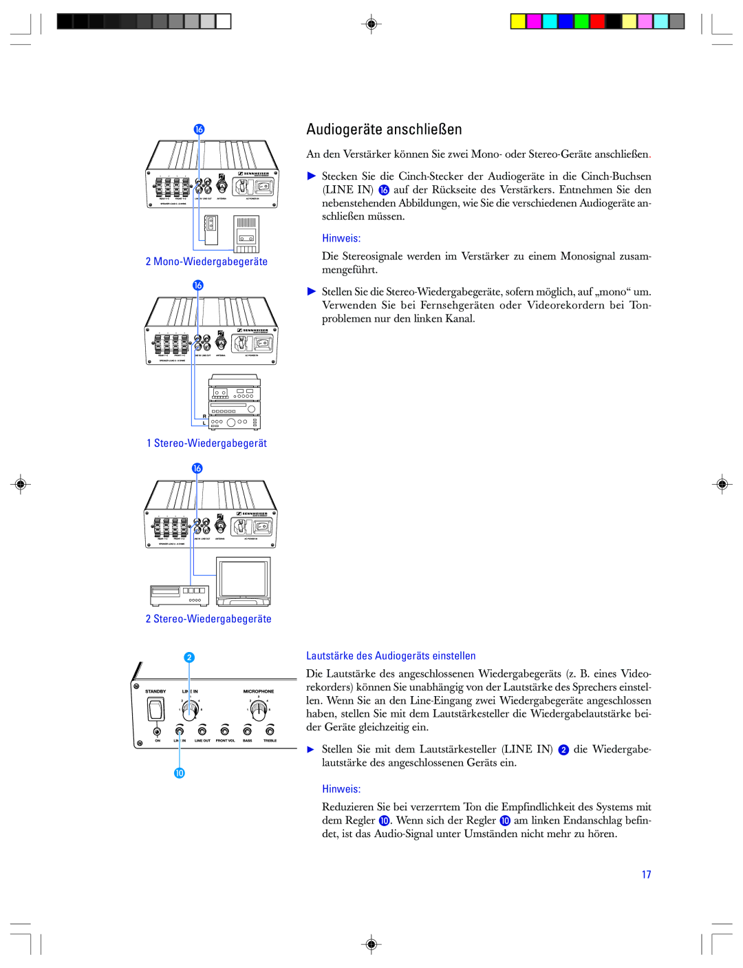 Sennheiser EMP 2015 manual Audiogeräte anschließen, Lautstärke des Audiogeräts einstellen 