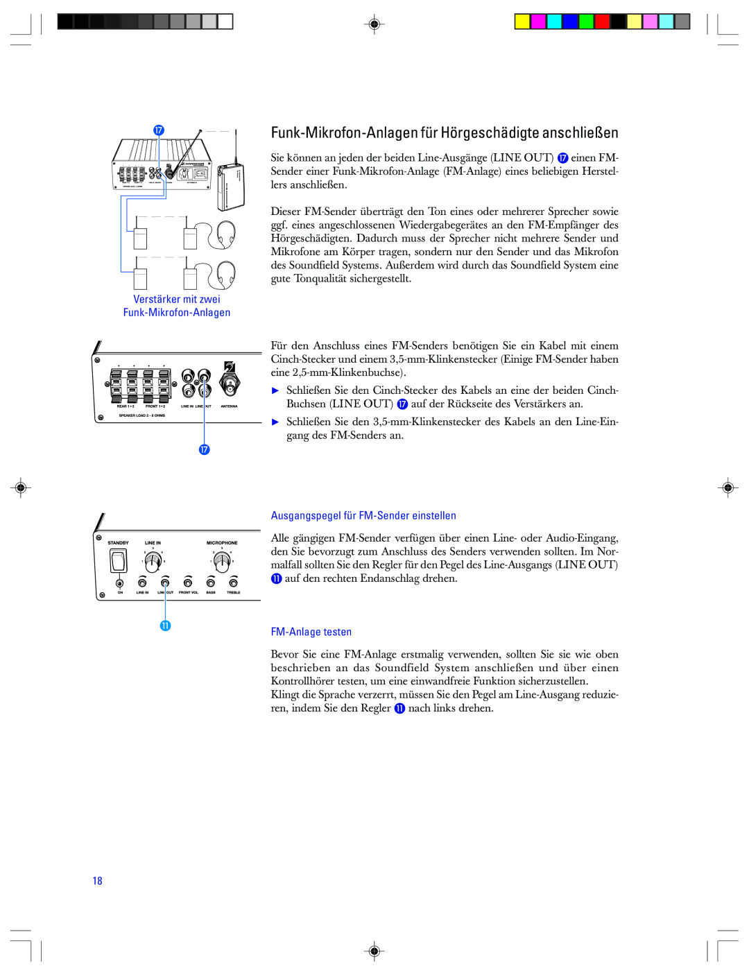 Sennheiser EMP 2015 manual Funk-Mikrofon-Anlagen für Hörgeschädigte anschließen, Verstärker mit zwei Funk-Mikrofon-Anlagen 