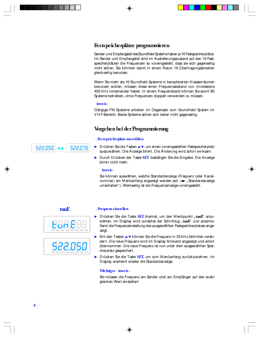 Sennheiser EMP 2015 manual Festspeicherplätze programmieren, Vorgehen bei der Programmierung, Festspeicherplatz auswählen 