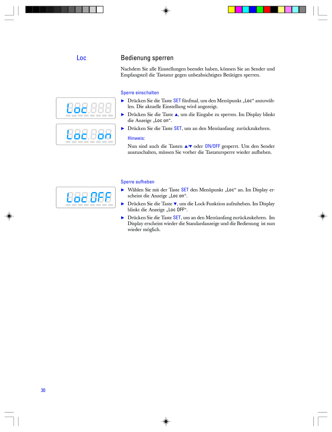 Sennheiser EMP 2015 manual Bedienung sperren, Sperre einschalten, Sperre aufheben 