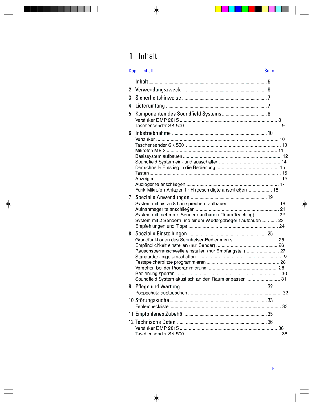 Sennheiser EMP 2015 manual Kap. Inhalt 