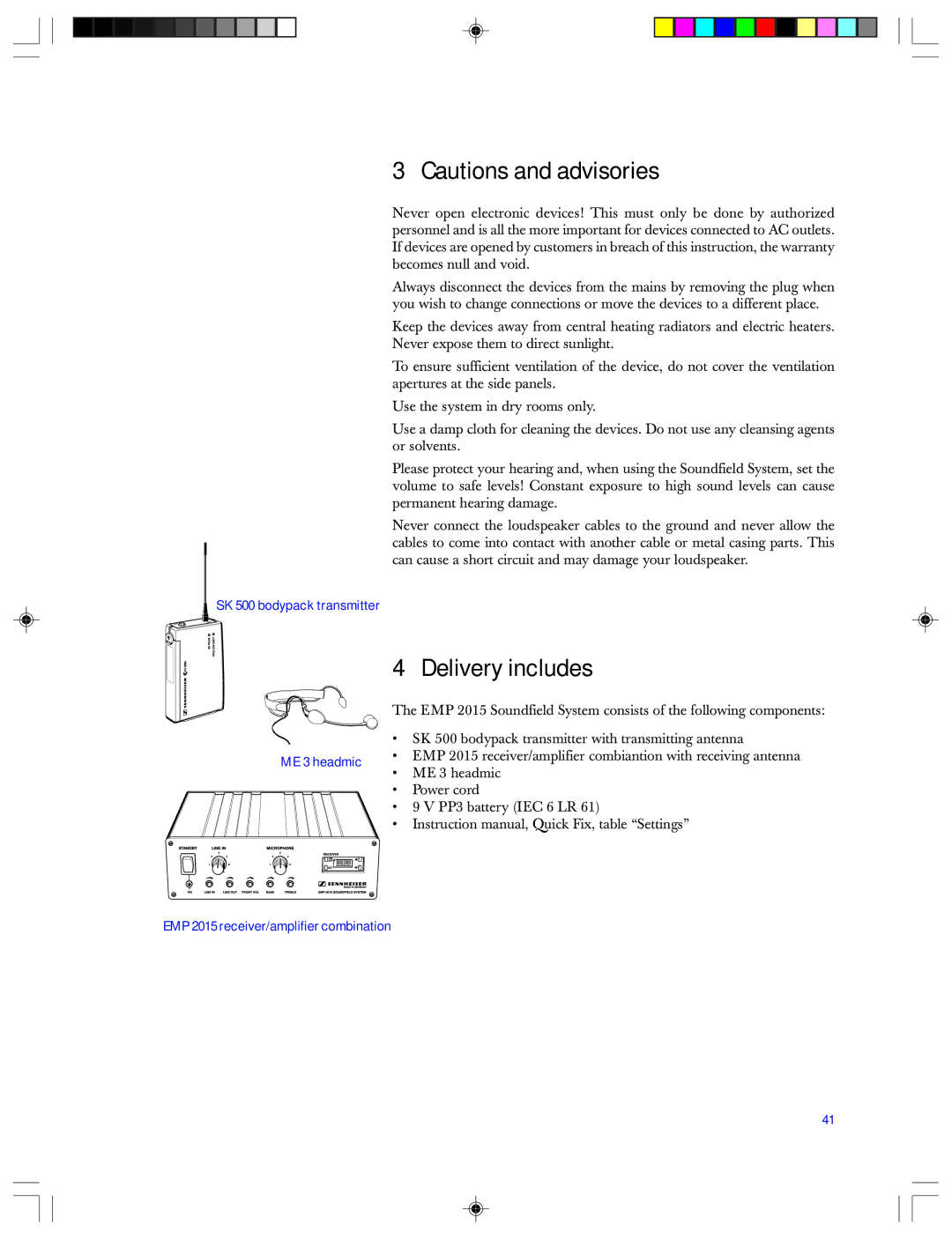 Sennheiser EMP 2015 manual Delivery includes, SK 500 bodypack transmitter ME 3 headmic 