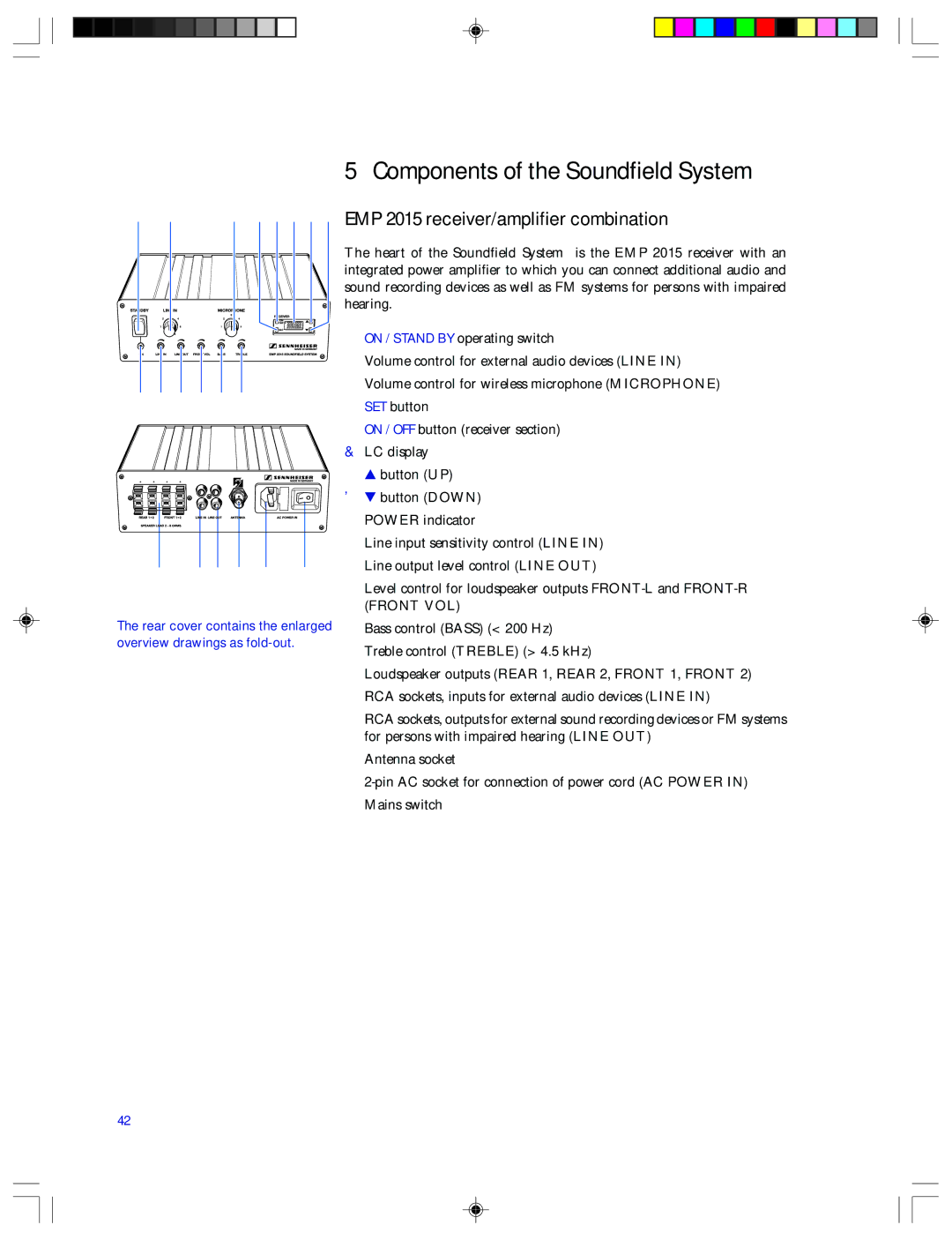 Sennheiser manual Components of the Soundfield System, EMP 2015 receiver/amplifier combination 