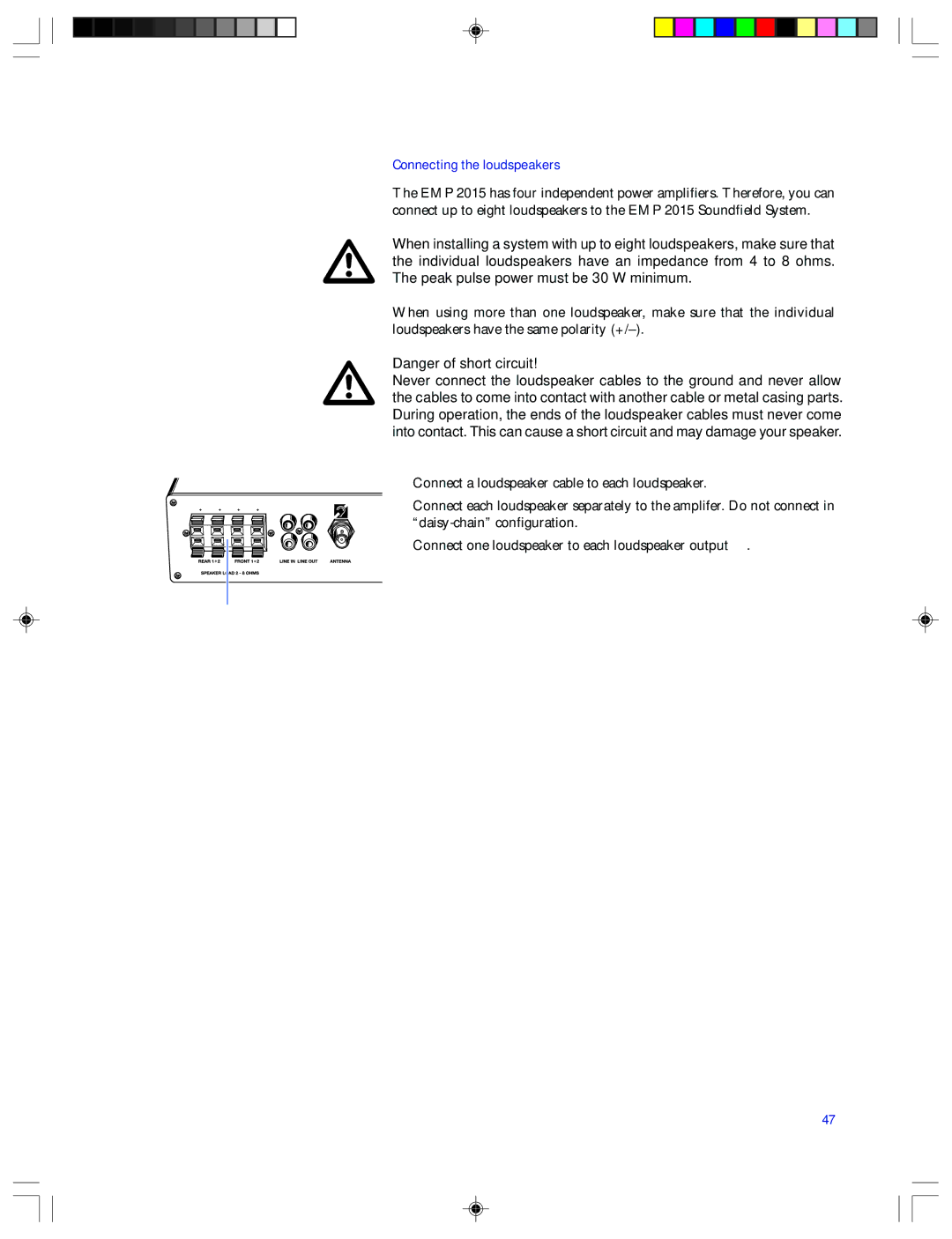 Sennheiser EMP 2015 manual Connecting the loudspeakers 