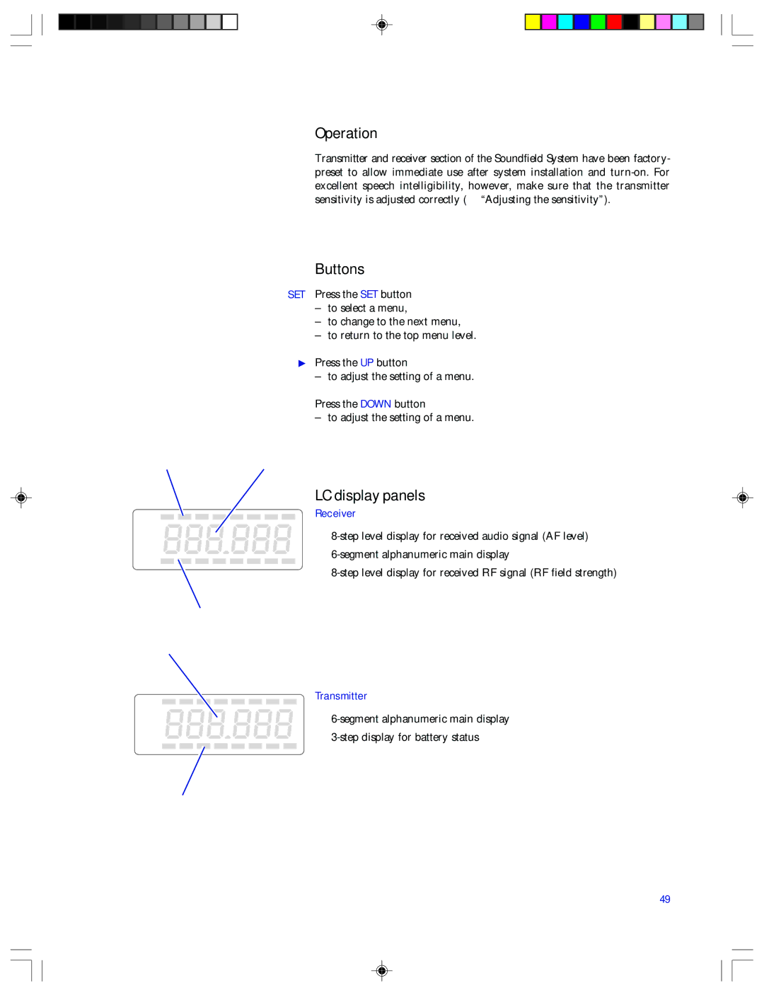 Sennheiser EMP 2015 manual Operation, Buttons, LC display panels, Receiver, Transmitter 