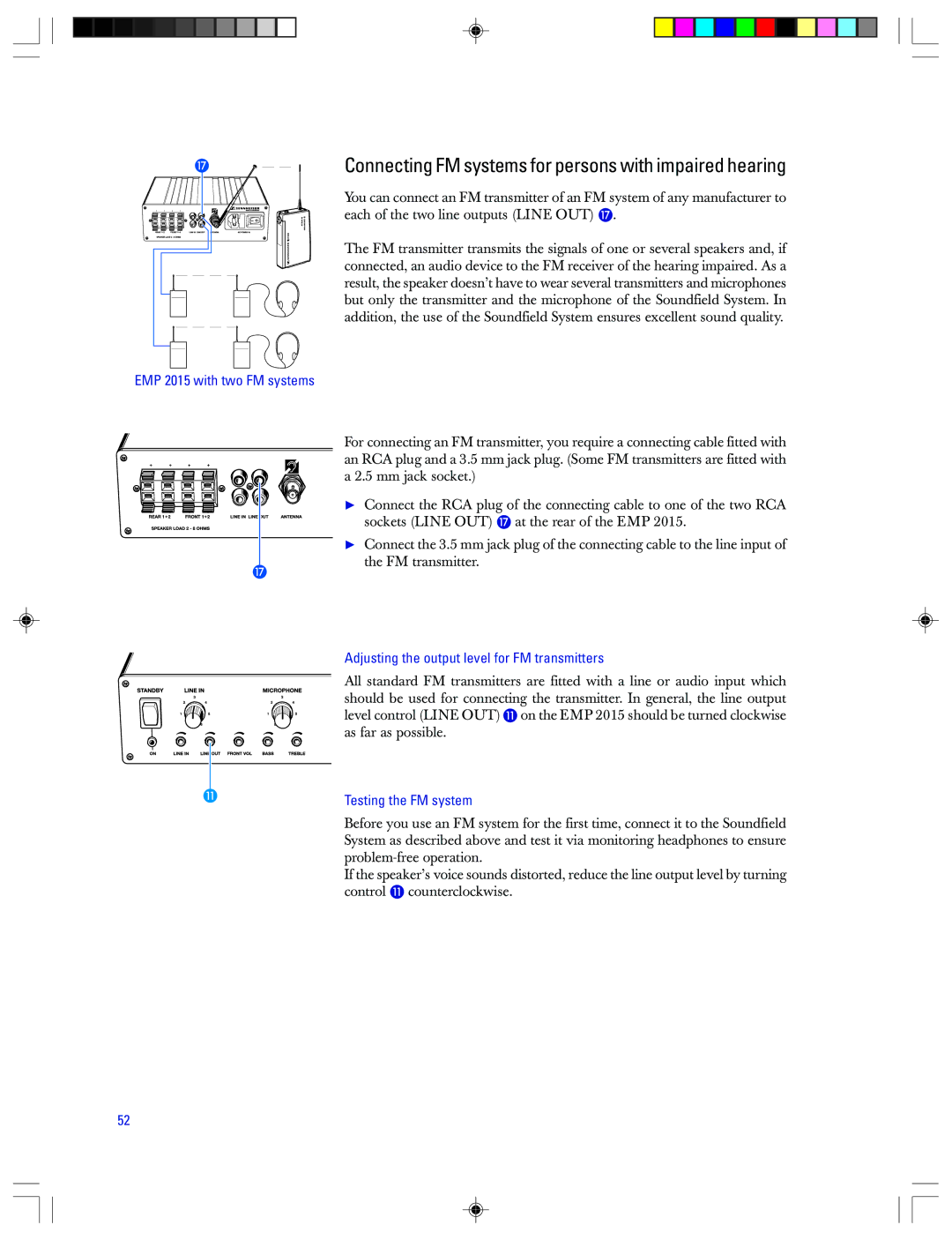 Sennheiser Connecting FM systems for persons with impaired hearing, EMP 2015 with two FM systems, Testing the FM system 