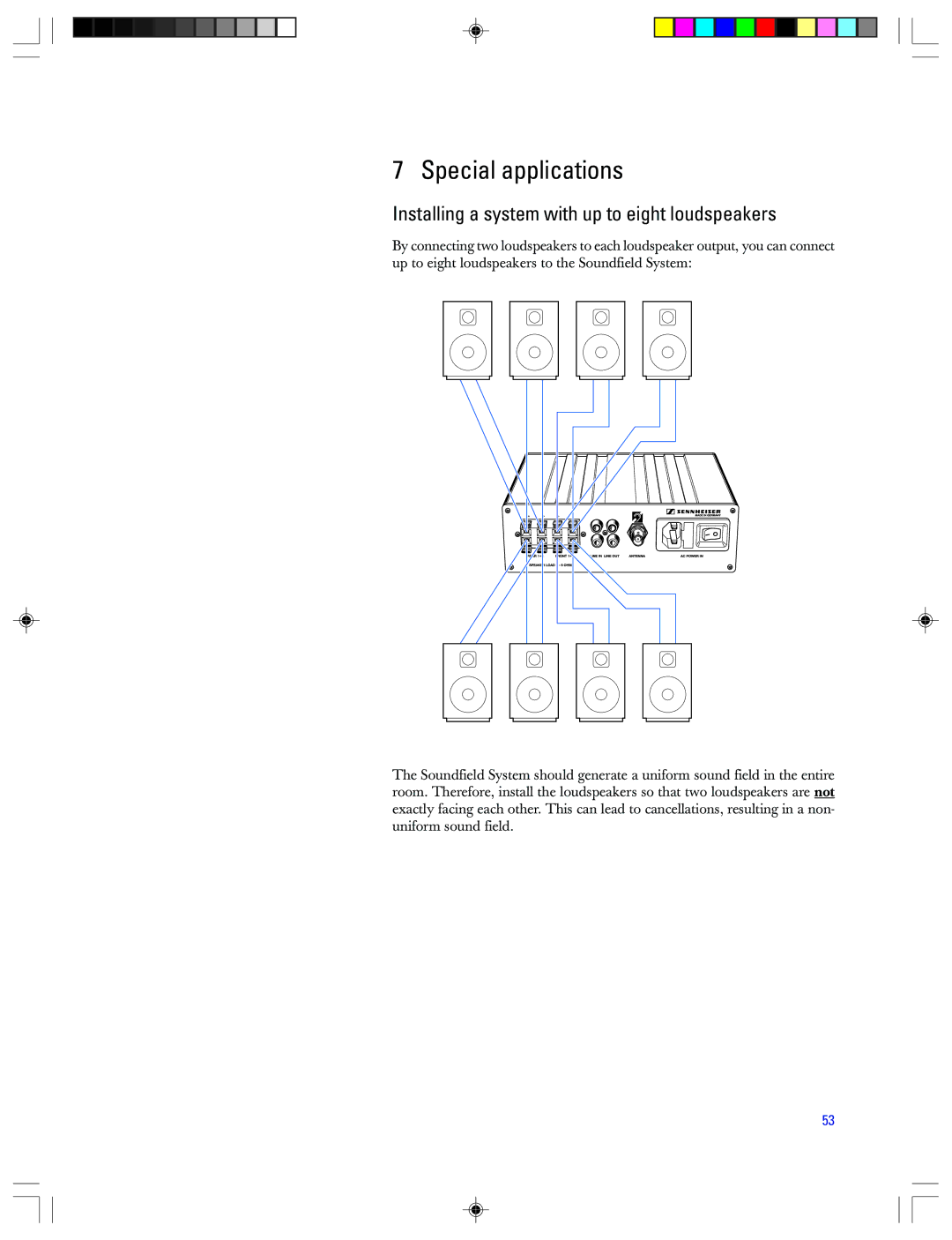 Sennheiser EMP 2015 manual Special applications, Installing a system with up to eight loudspeakers 