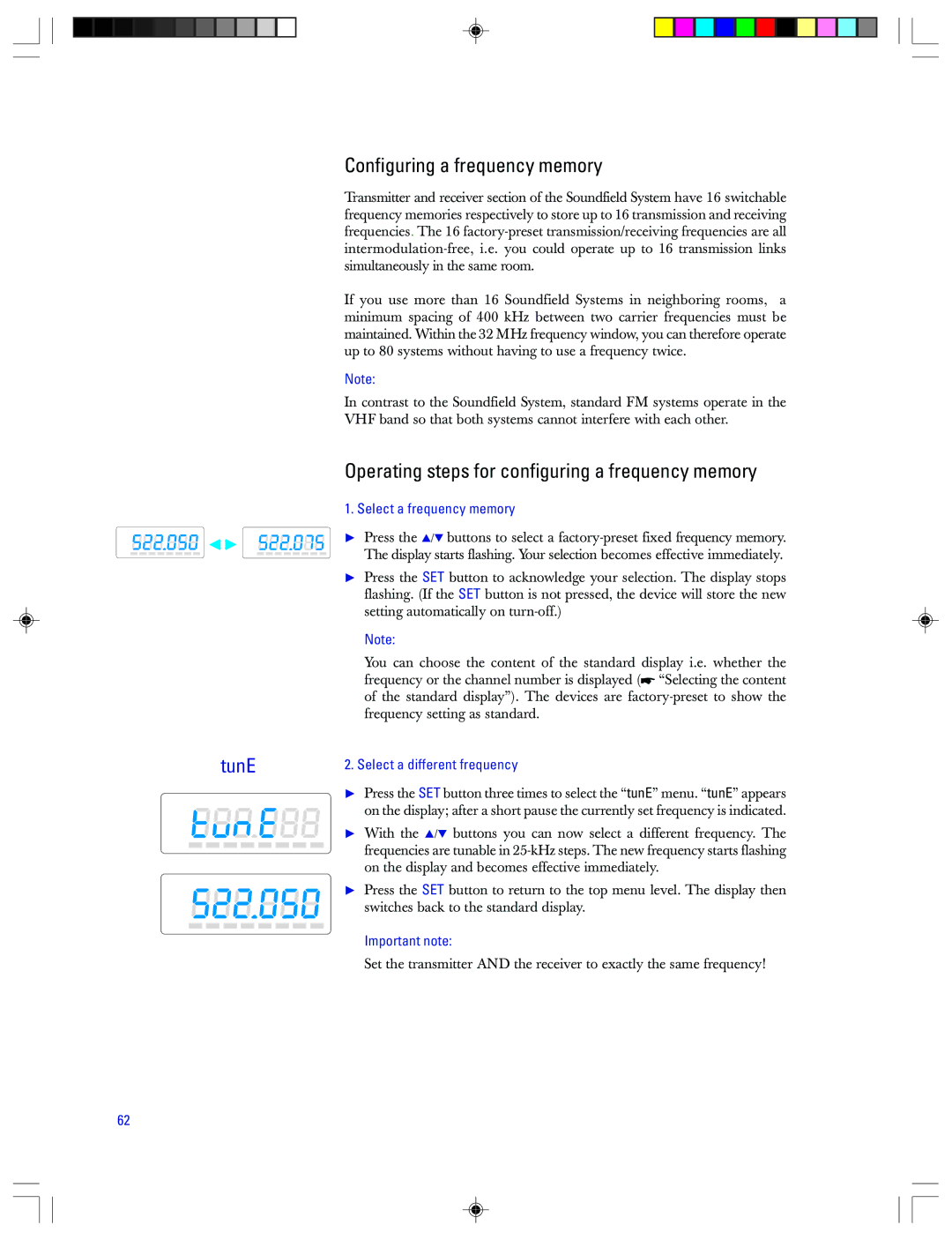 Sennheiser EMP 2015 Configuring a frequency memory, Operating steps for configuring a frequency memory, Important note 