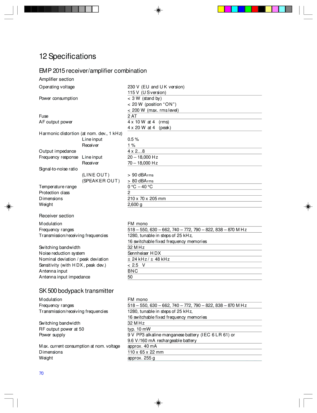 Sennheiser EMP 2015 manual Specifications, Line OUT Speaker OUT 