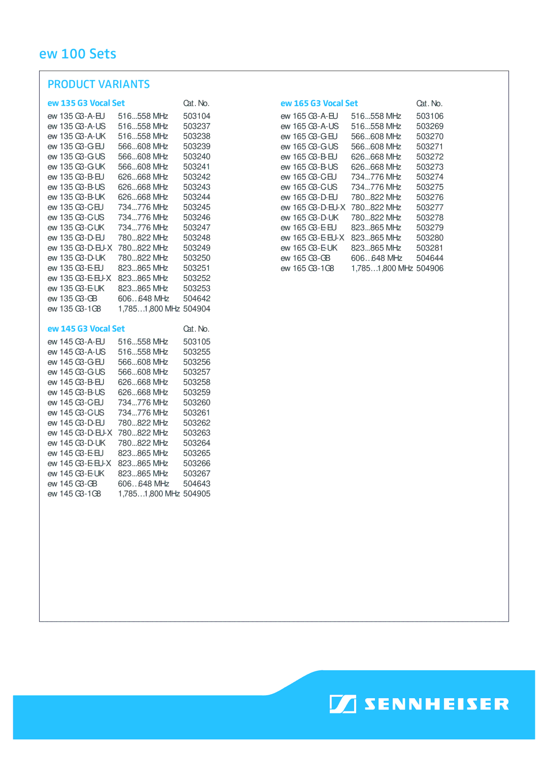 Sennheiser ew 135/145/165 G3, ew 152 G3, ew 112 G3, ew 172 G3 manual Cat. No 