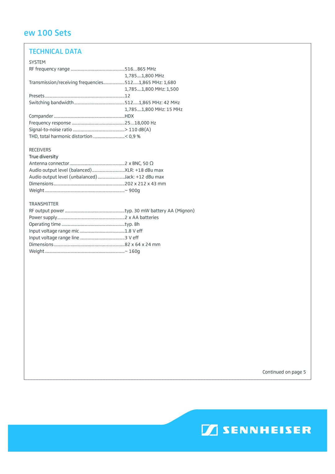 Sennheiser ew 152 G3, ew 112 G3, ew 135/145/165 G3, ew 172 G3 manual Technical Data, Hdx 