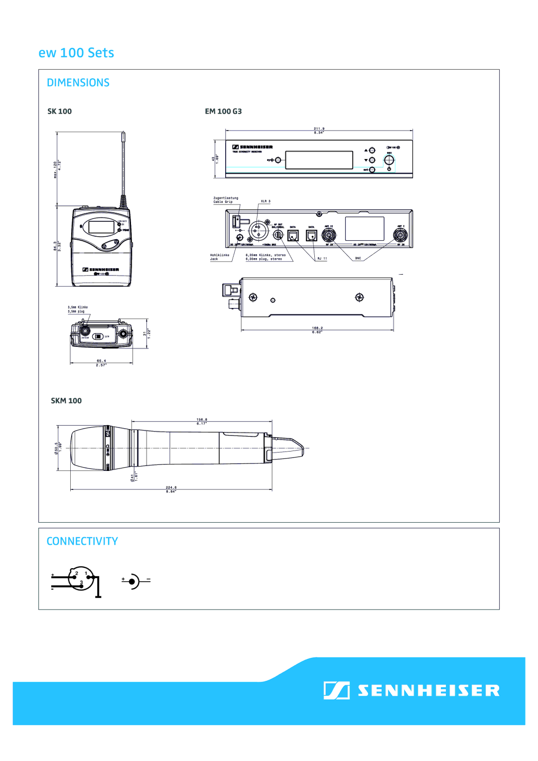 Sennheiser ew 135/145/165 G3, ew 152 G3, ew 112 G3, ew 172 G3 manual Dimensions 