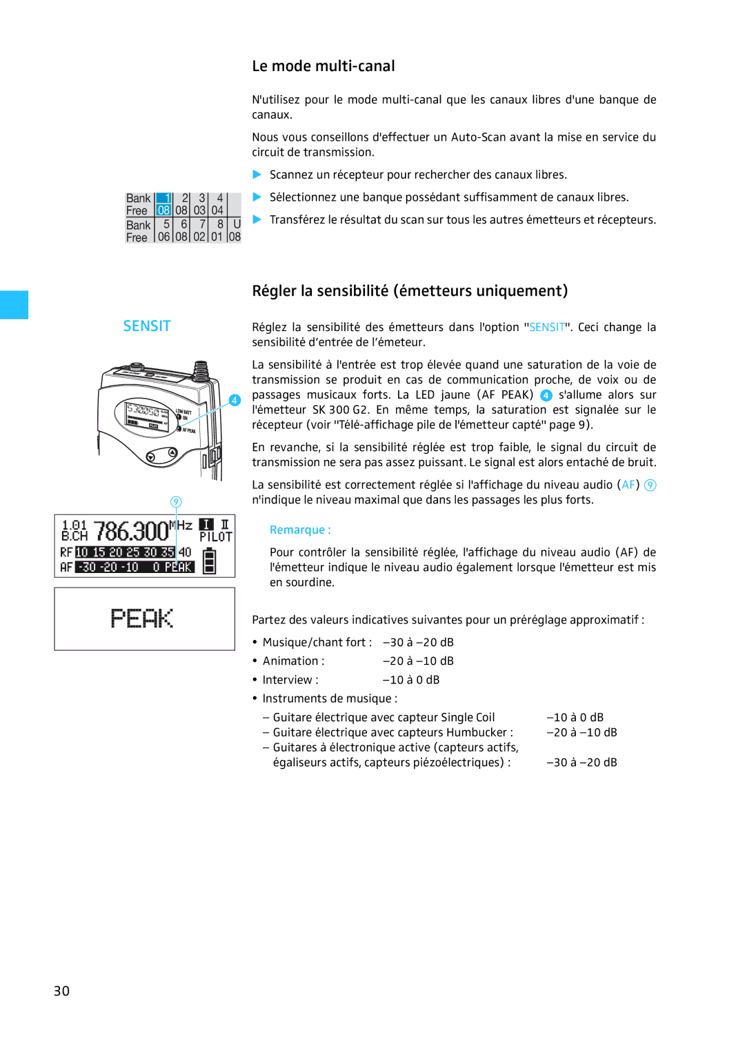 Sennheiser EW 300 G2 manual Le mode multi-canal, Régler la sensibilité émetteurs uniquement 