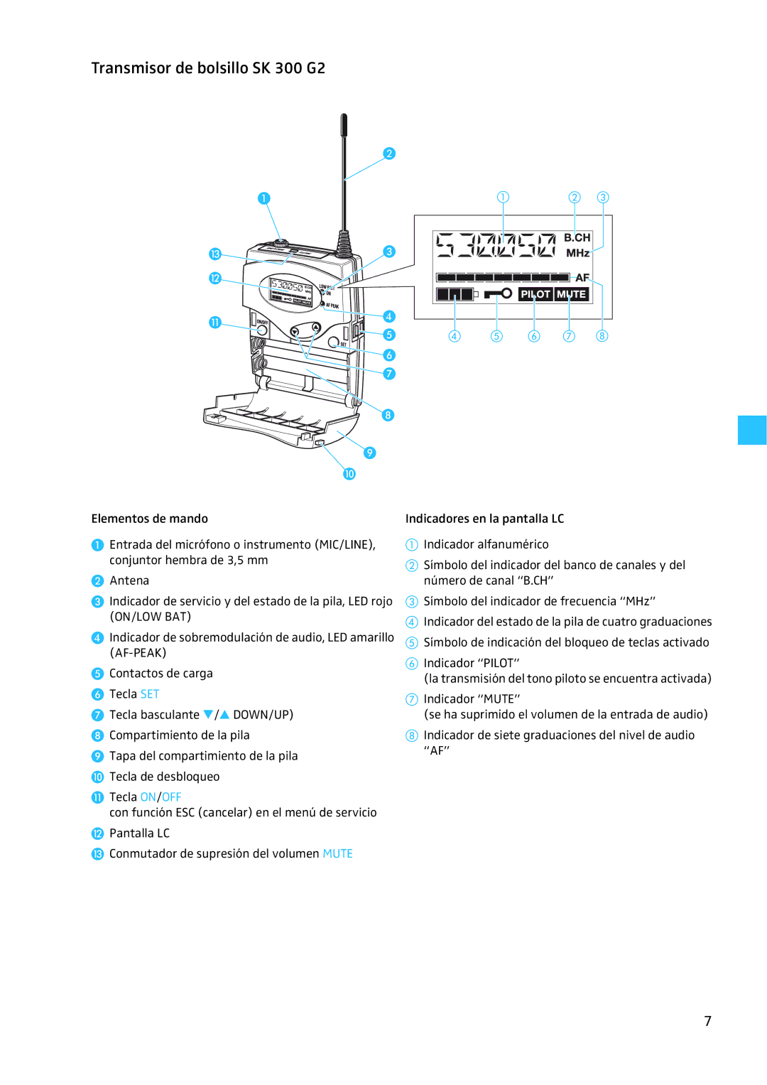 Sennheiser EW 300 G2 manual Transmisor de bolsillo SK 300 G2 
