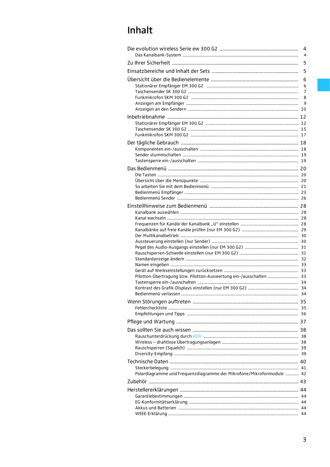 Sennheiser EW 300 G2 manual Inhalt, Das Bedienmenü 