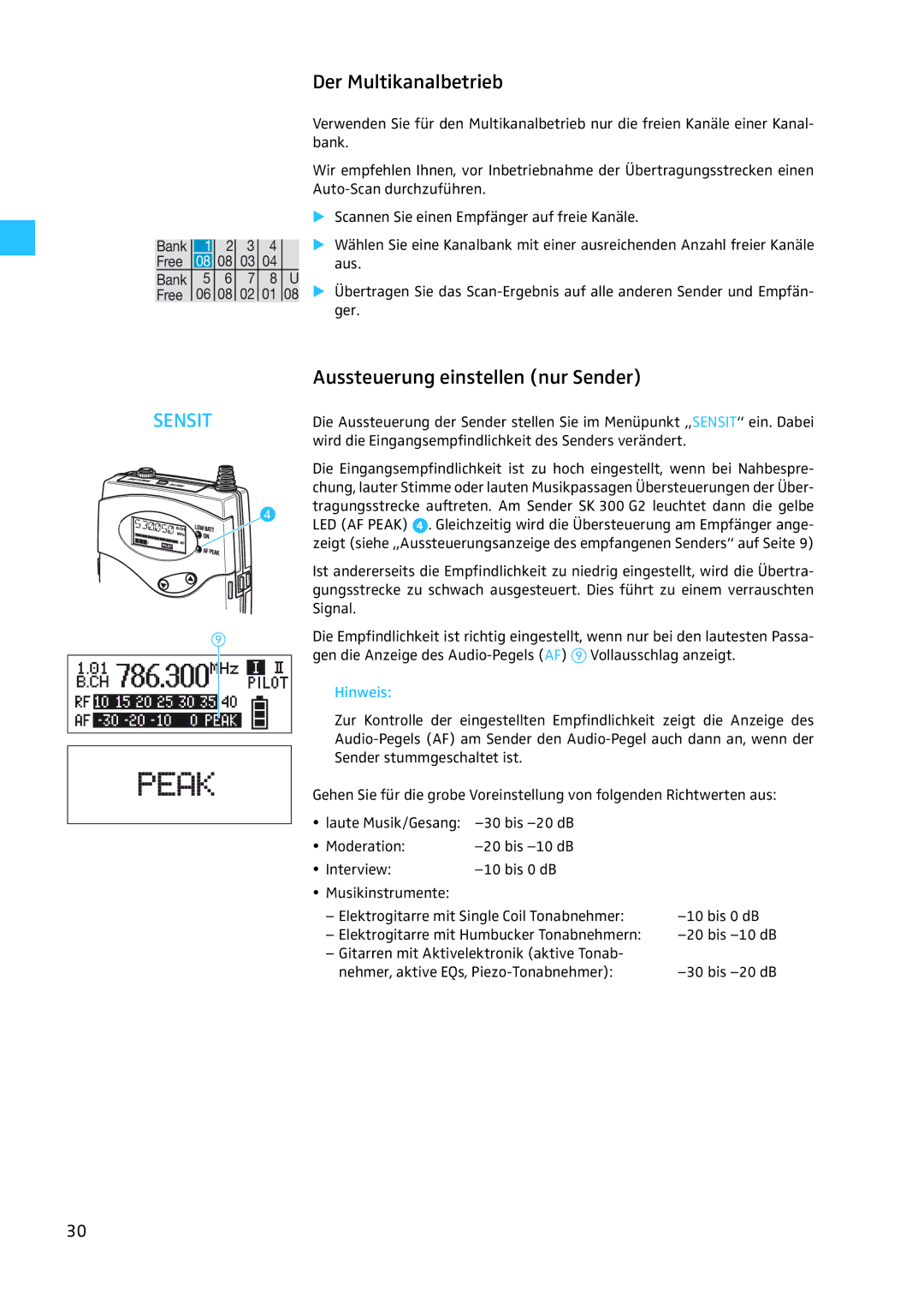 Sennheiser EW 300 G2 manual Der Multikanalbetrieb, Aussteuerung einstellen nur Sender 