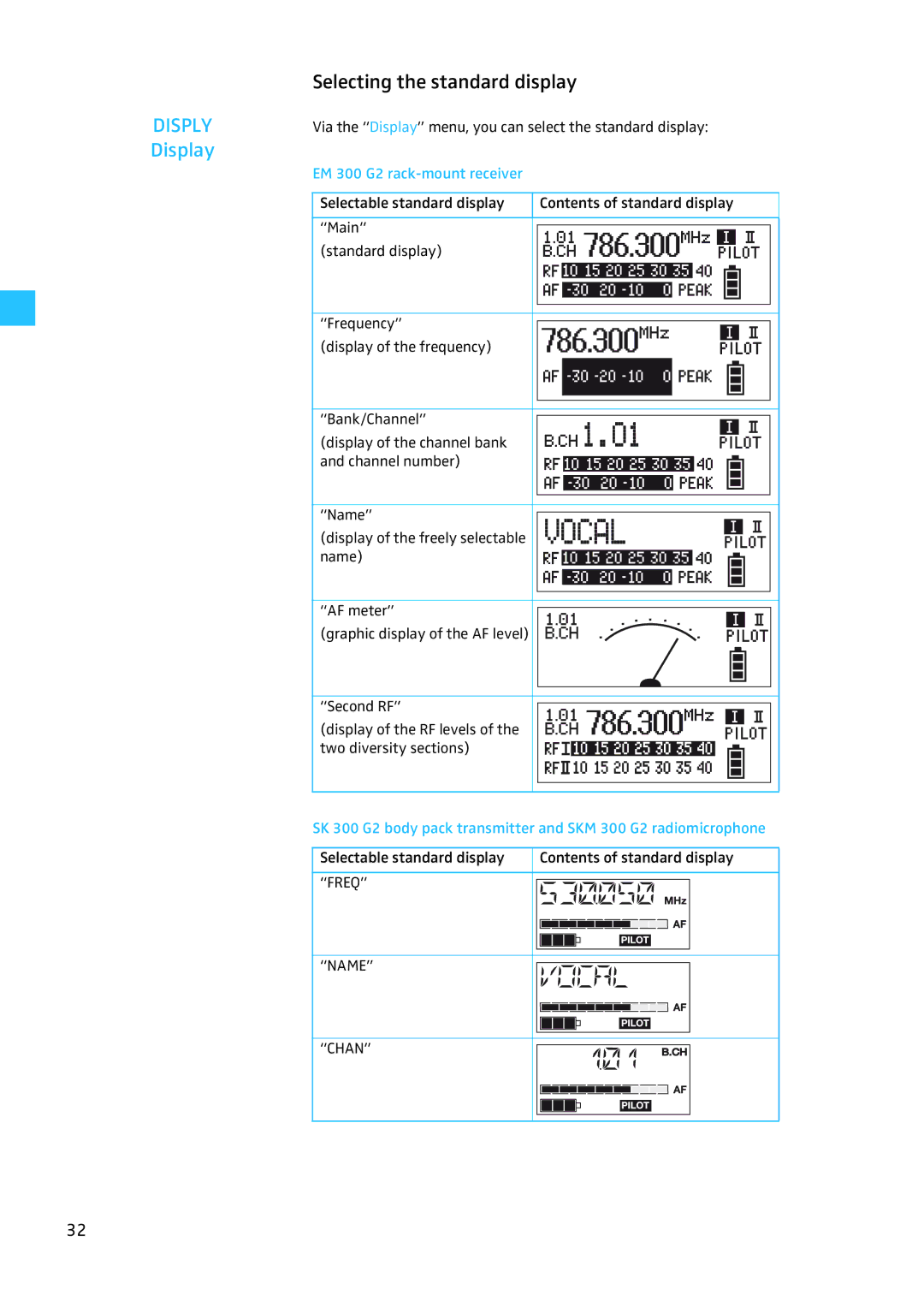 Sennheiser EW 300 G2 manual Selecting the standard display, EM 300 G2 rack-mount receiver 