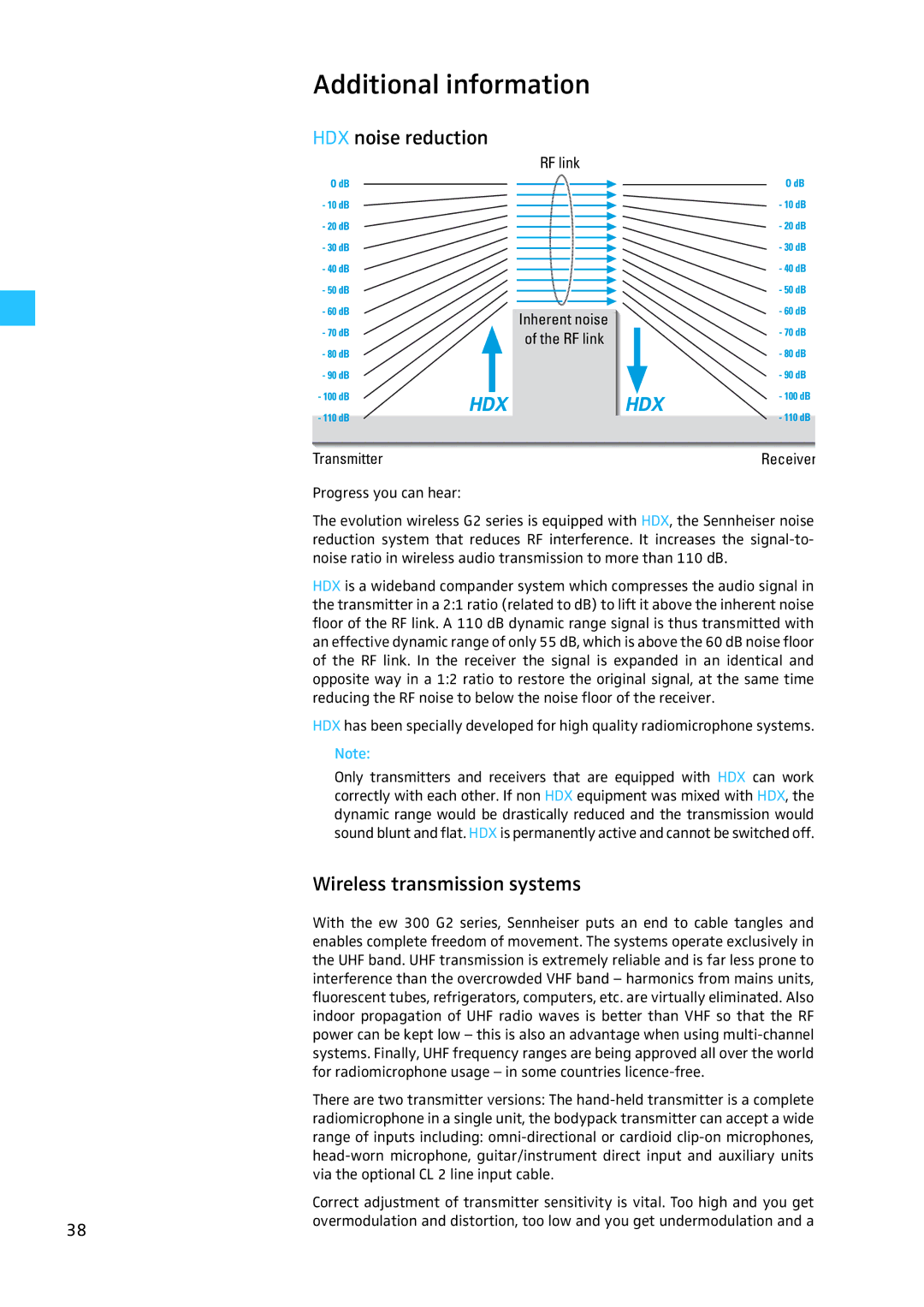 Sennheiser EW 300 G2 manual Additional information, HDX noise reduction, Wireless transmission systems 