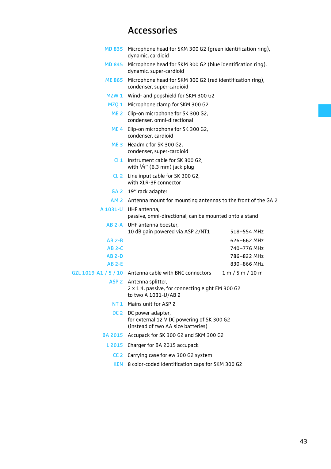 Sennheiser EW 300 G2 manual Accessories, 1031-U 