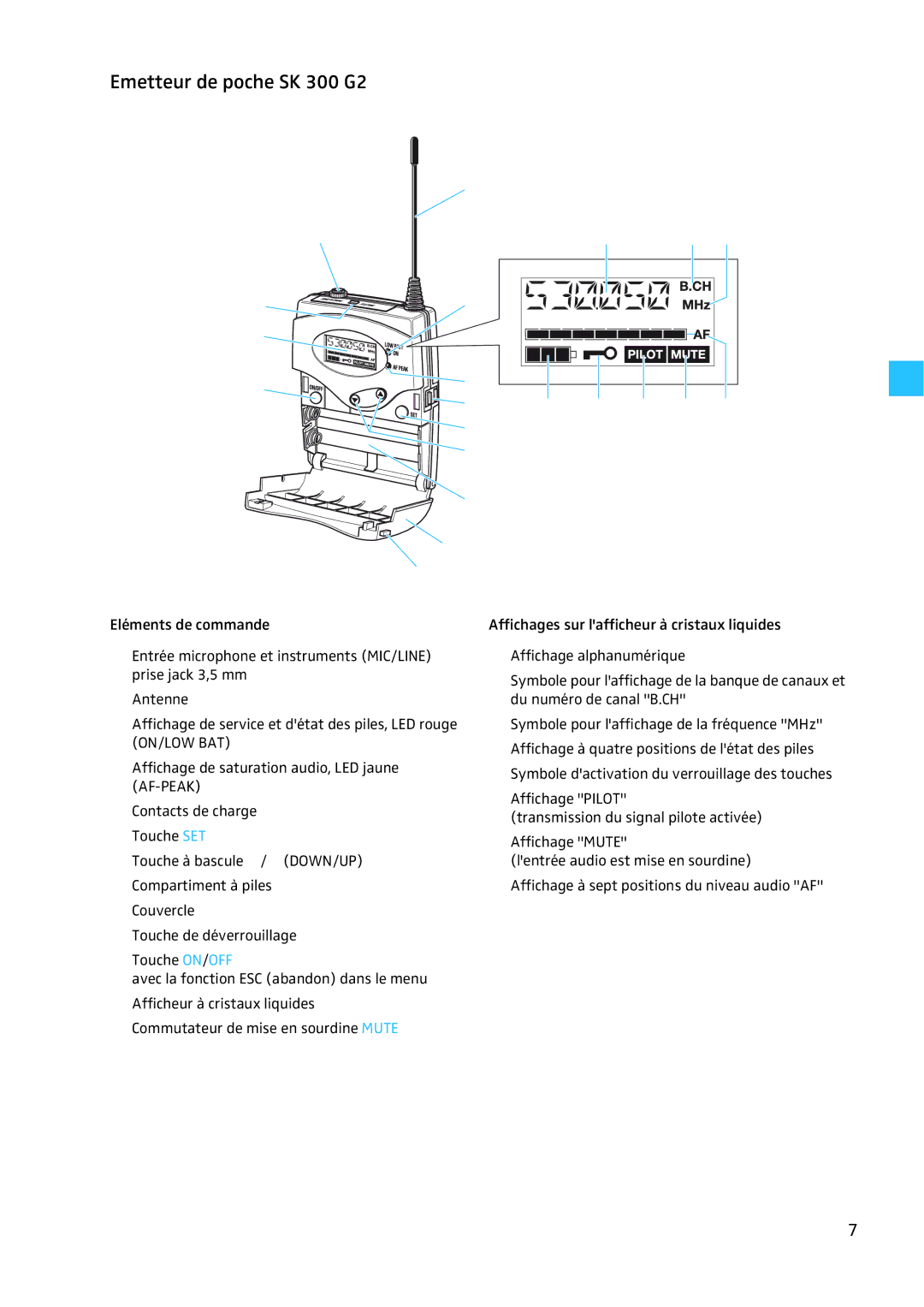 Sennheiser EW 300 G2 manual Emetteur de poche SK 300 G2 