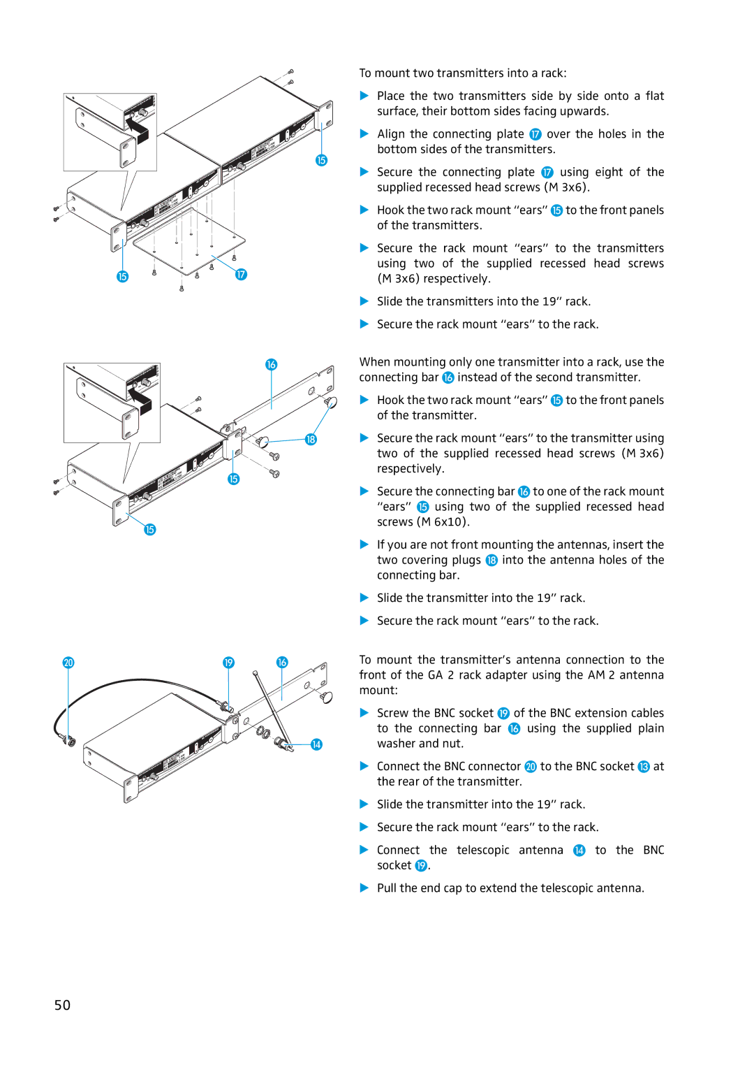 Sennheiser EW 300 IEM G2 manual BNC extension cables using the supplied plain 