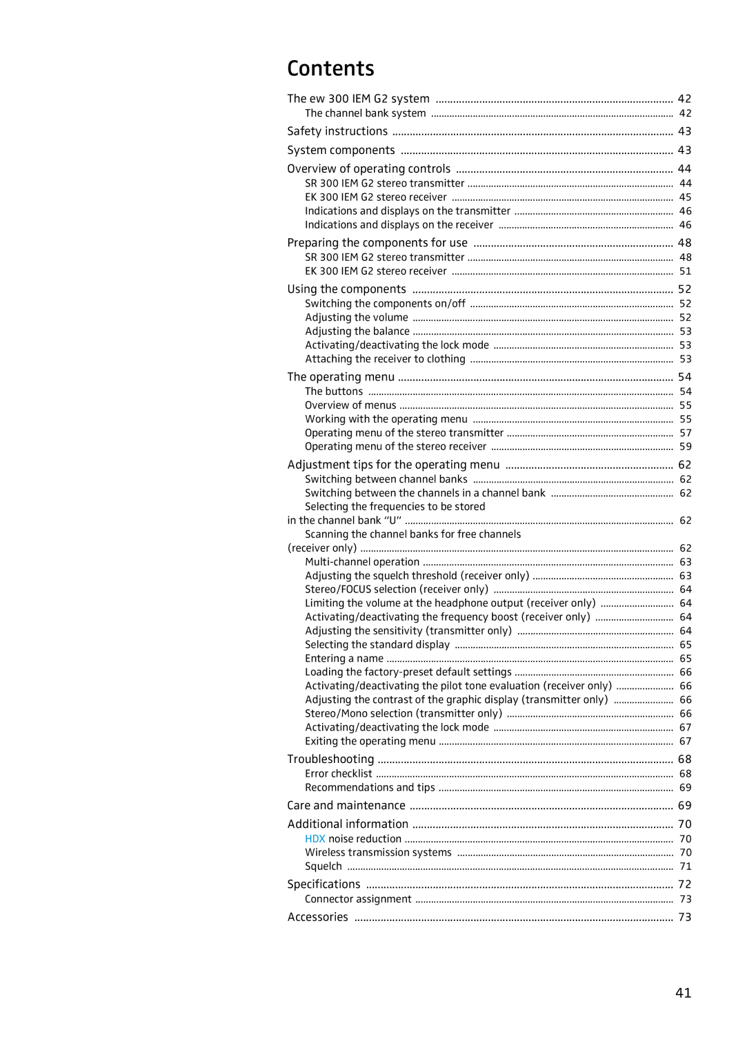 Sennheiser EW 300 IEM G2 manual Contents 