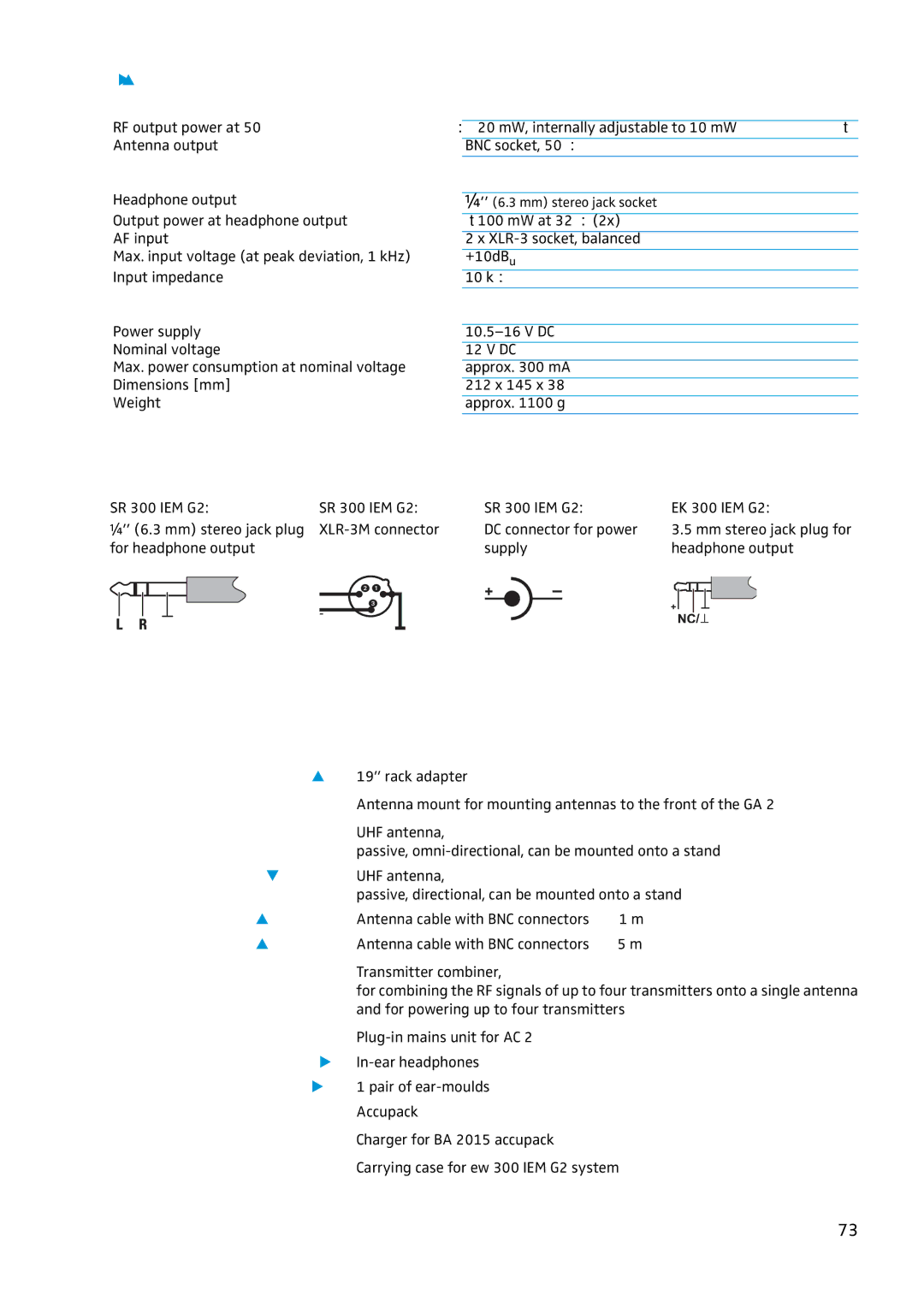 Sennheiser EW 300 IEM G2 manual Accessories, Connector assignment 