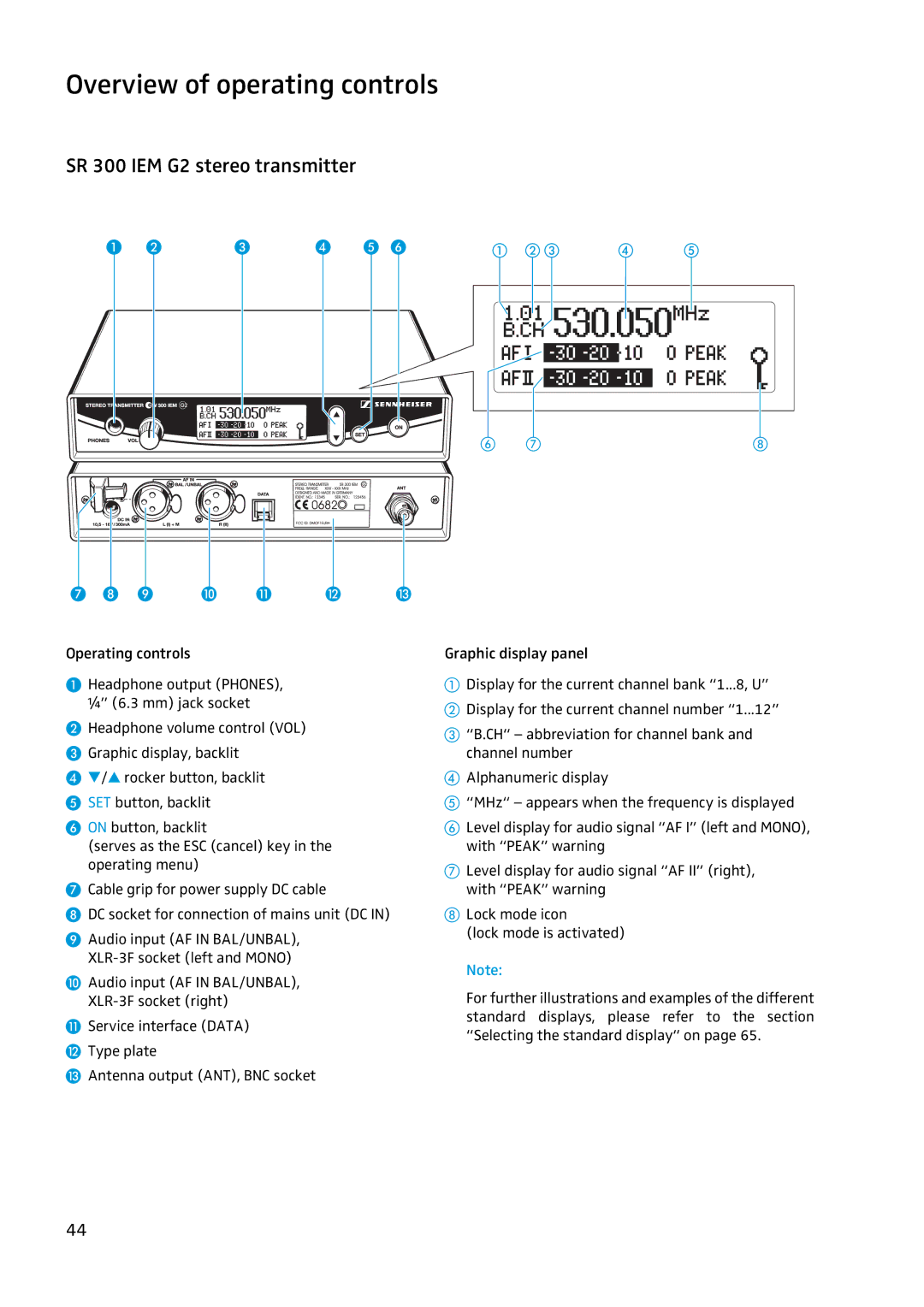 Sennheiser EW 300 IEM G2 manual Overview of operating controls, SR 300 IEM G2 stereo transmitter 