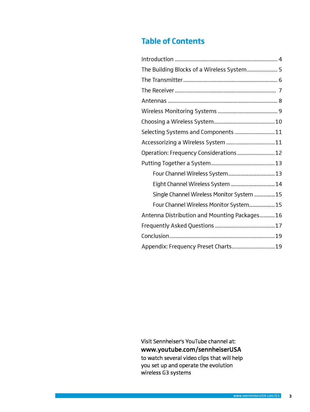 Sennheiser ew 300IEM G3 manual Table of Contents 