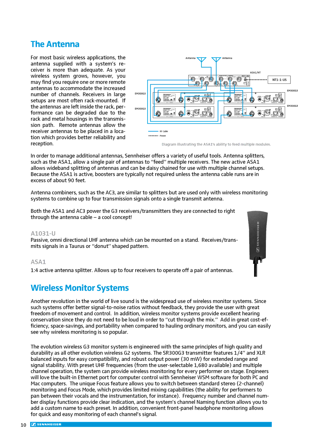 Sennheiser EW335G3, EW300IEMG3 manual Antenna, Wireless Monitor Systems, A1031-U 