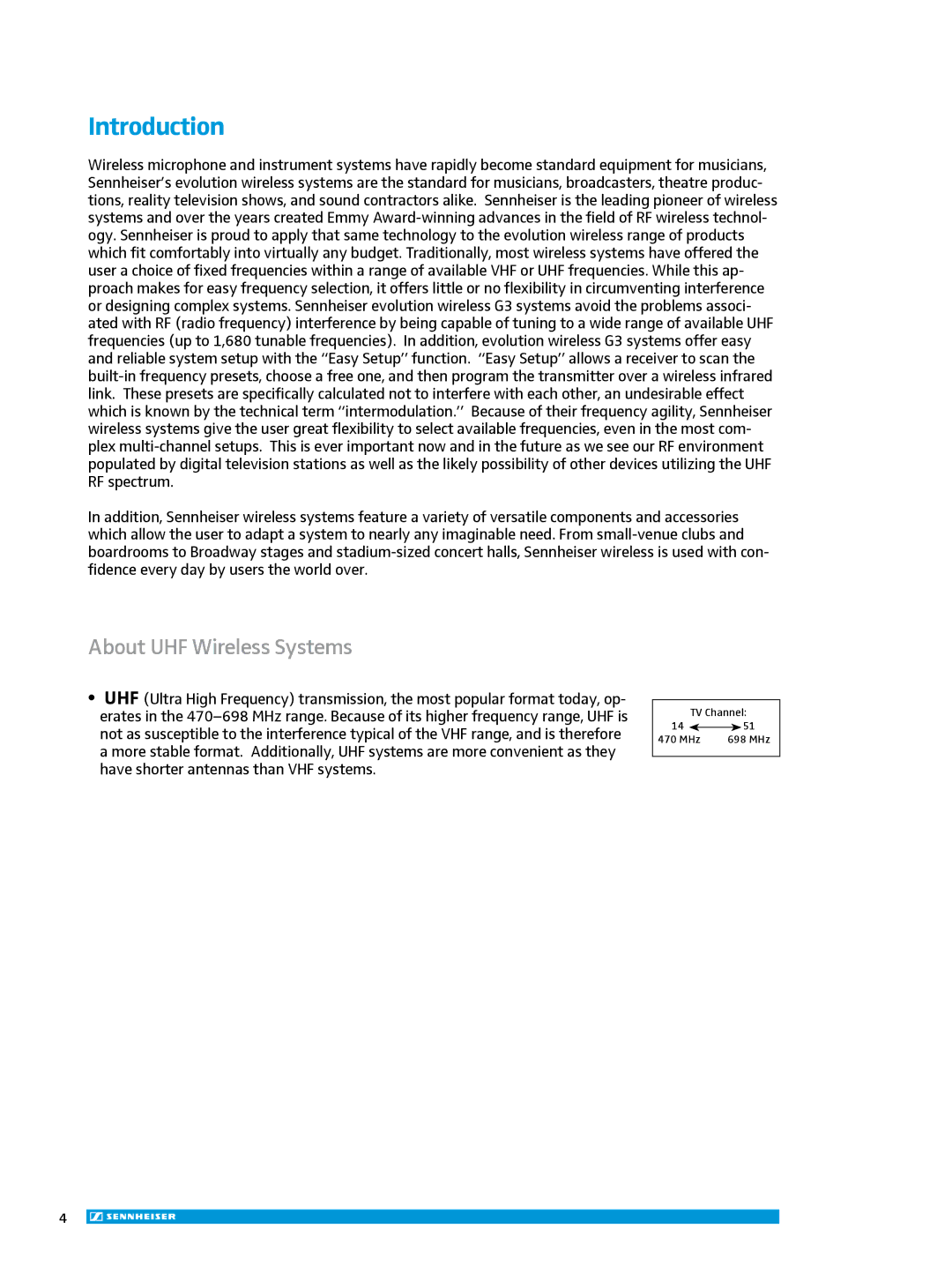 Sennheiser EW335G3, EW300IEMG3 manual Introduction, About UHF Wireless Systems 