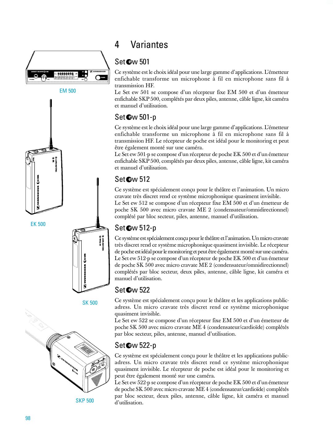 Sennheiser ew500 manual Variantes, Skp 