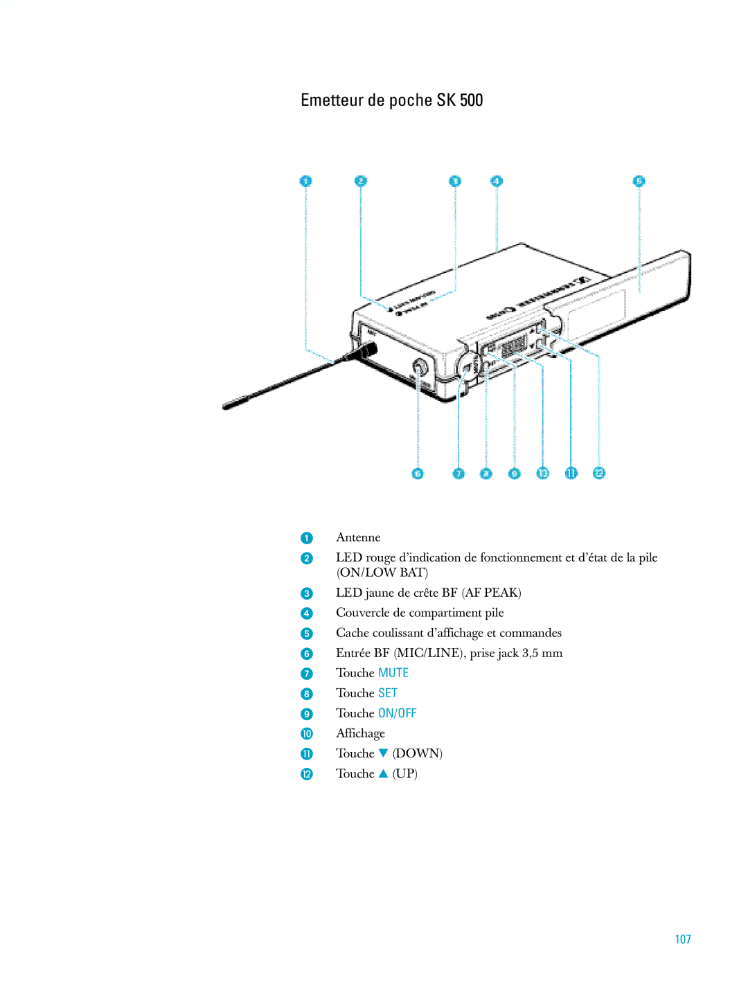 Sennheiser ew500 manual Emetteur de poche SK, 107 