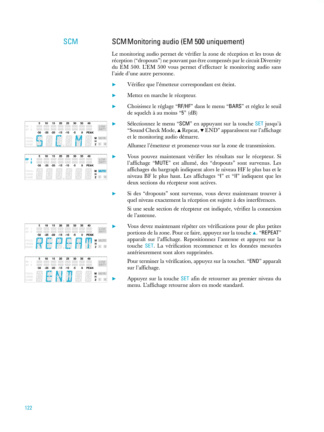 Sennheiser ew500 manual SCMMonitoring audio EM 500 uniquement, 122 