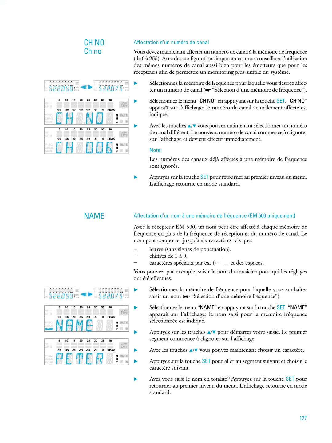 Sennheiser ew500 manual Affectation d’un numéro de canal, 127 