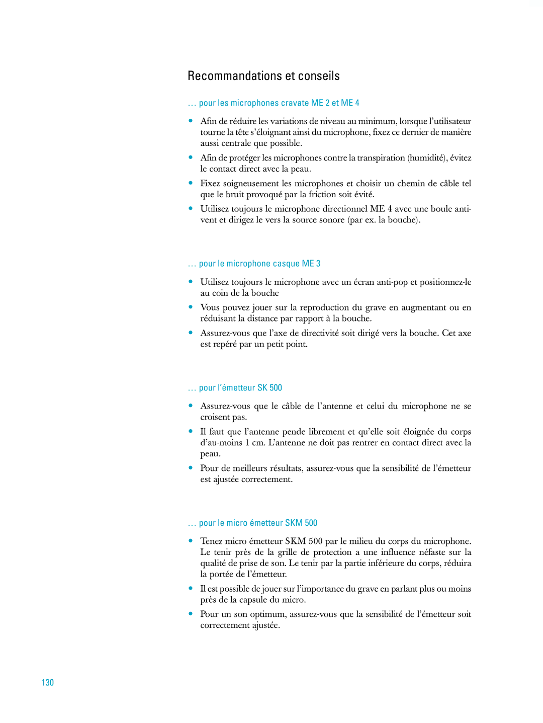 Sennheiser ew500 manual Recommandations et conseils 