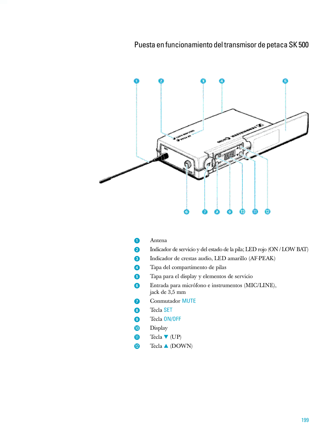 Sennheiser ew500 manual Puesta en funcionamiento del transmisor de petaca SK, 199 