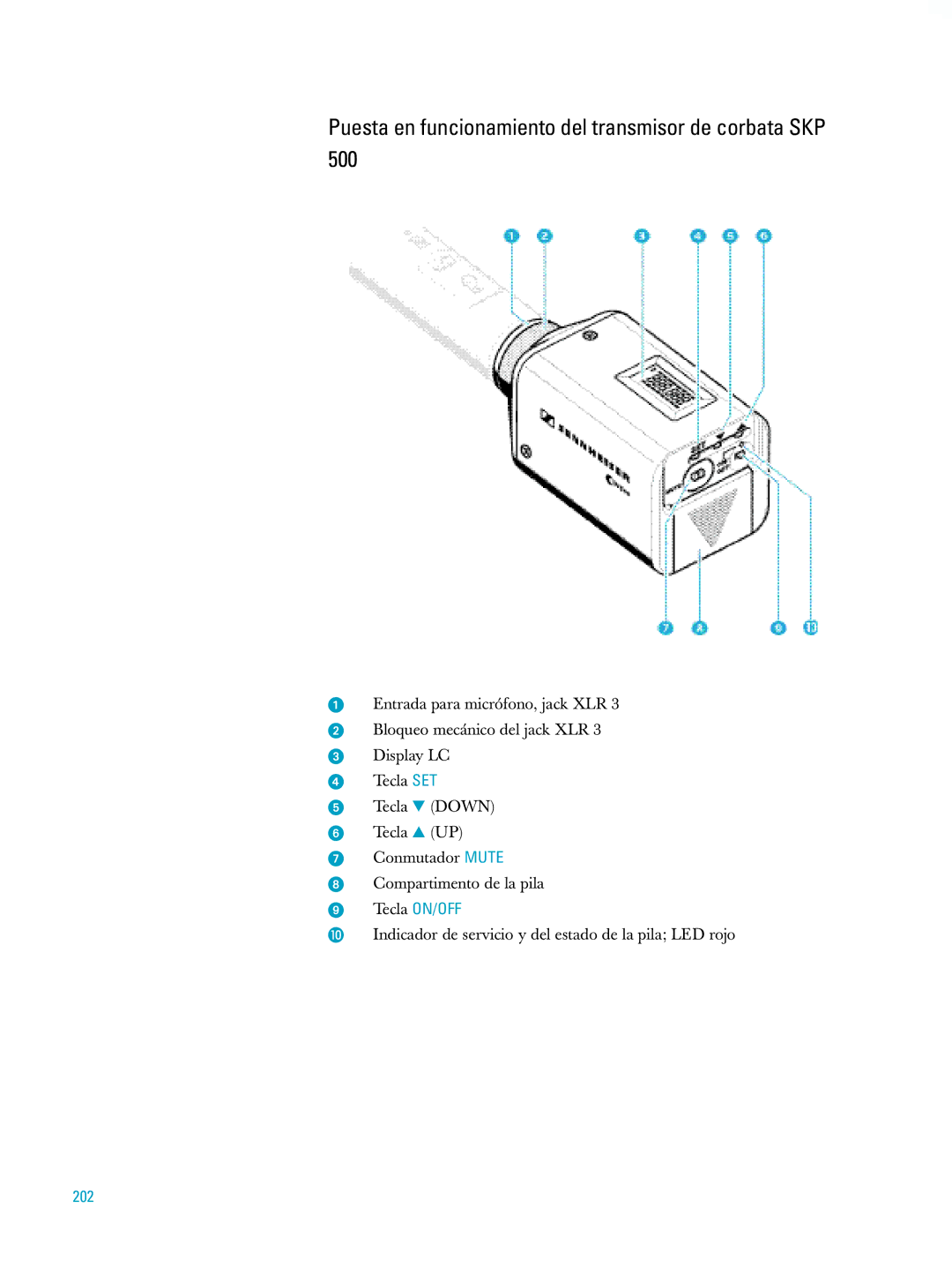 Sennheiser ew500 manual Puesta en funcionamiento del transmisor de corbata SKP, 202 