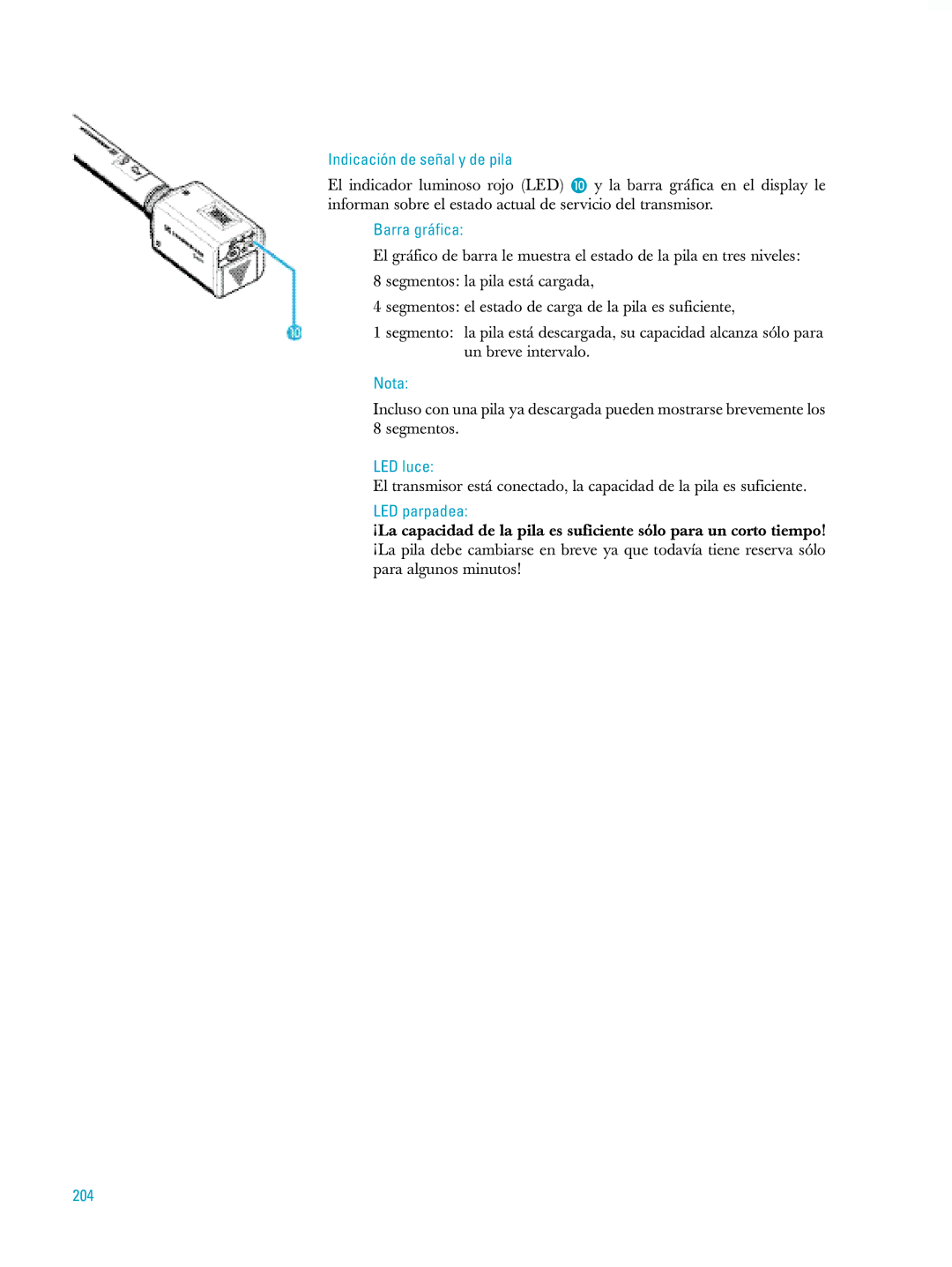 Sennheiser ew500 manual Indicación de señal y de pila, 204 