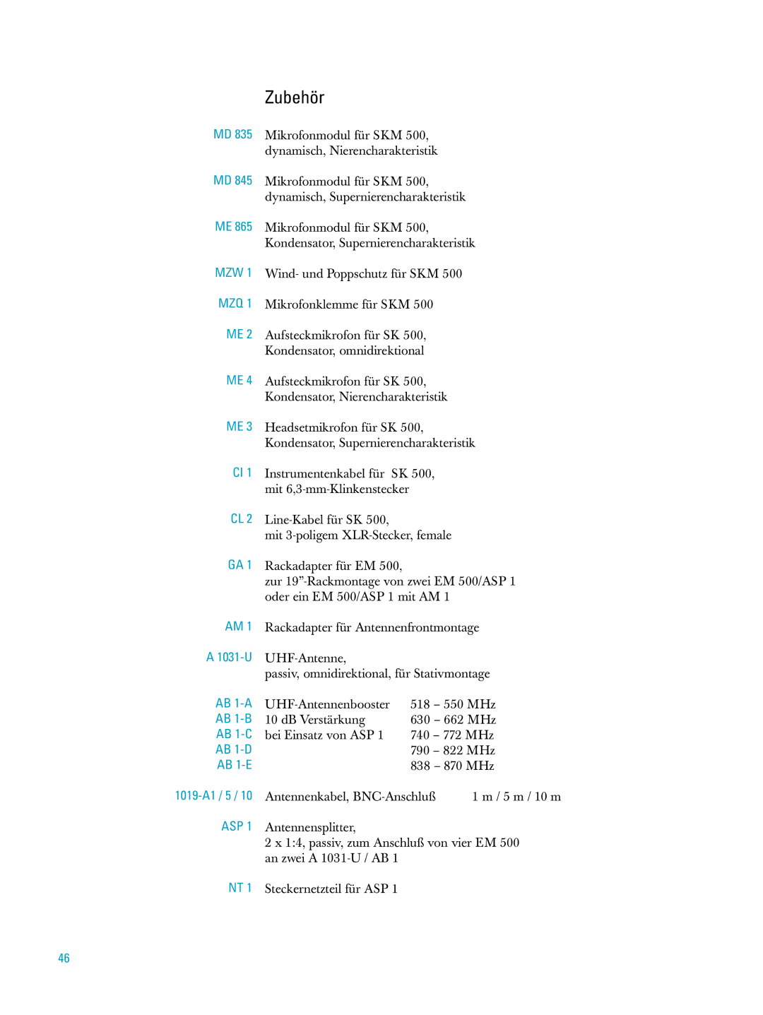 Sennheiser ew500 manual Zubehör, Mzw Mzq 