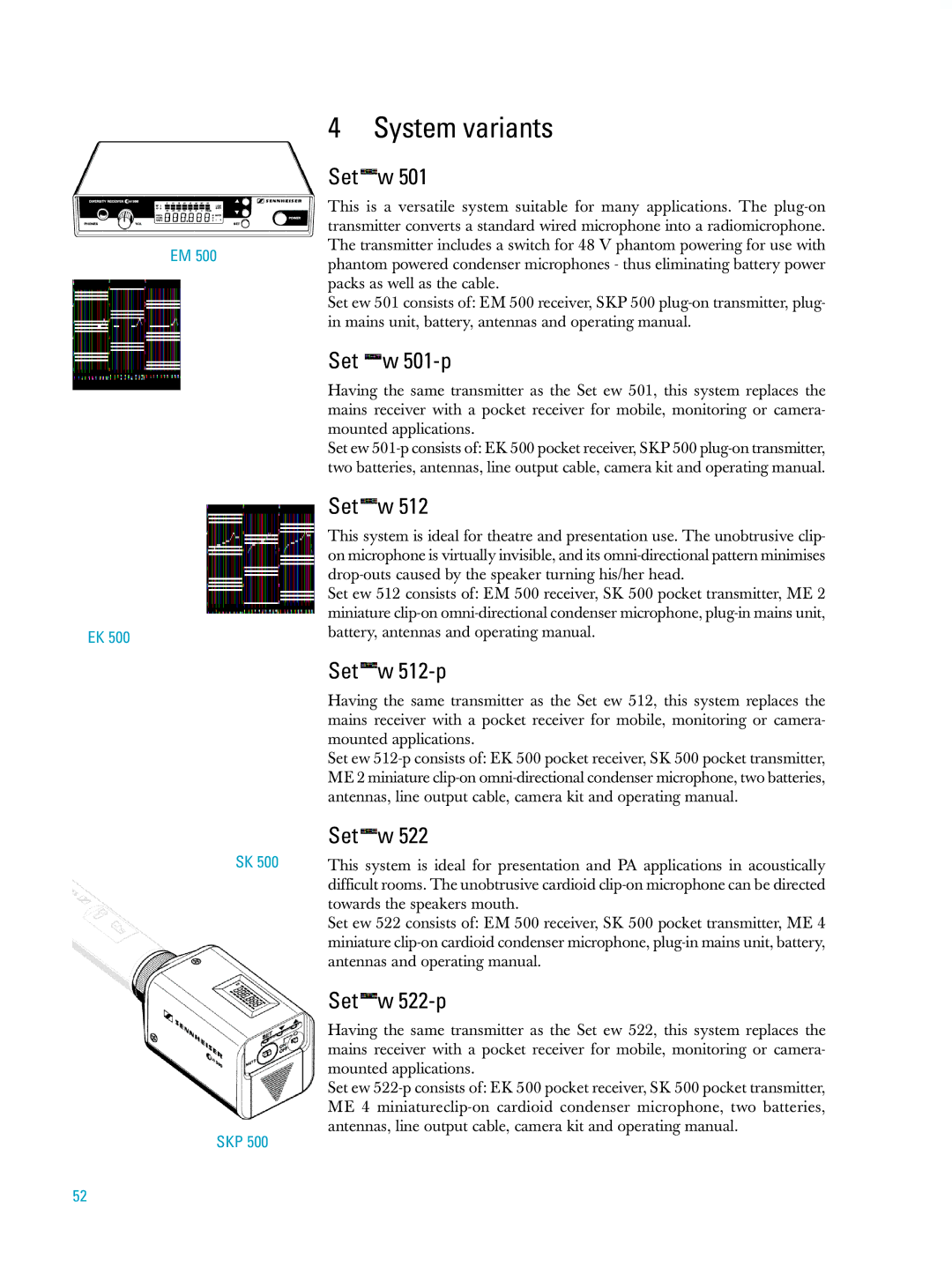 Sennheiser ew500 manual System variants, Skp 