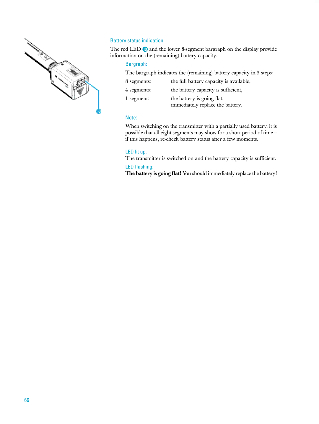 Sennheiser ew500 manual Battery status indication 